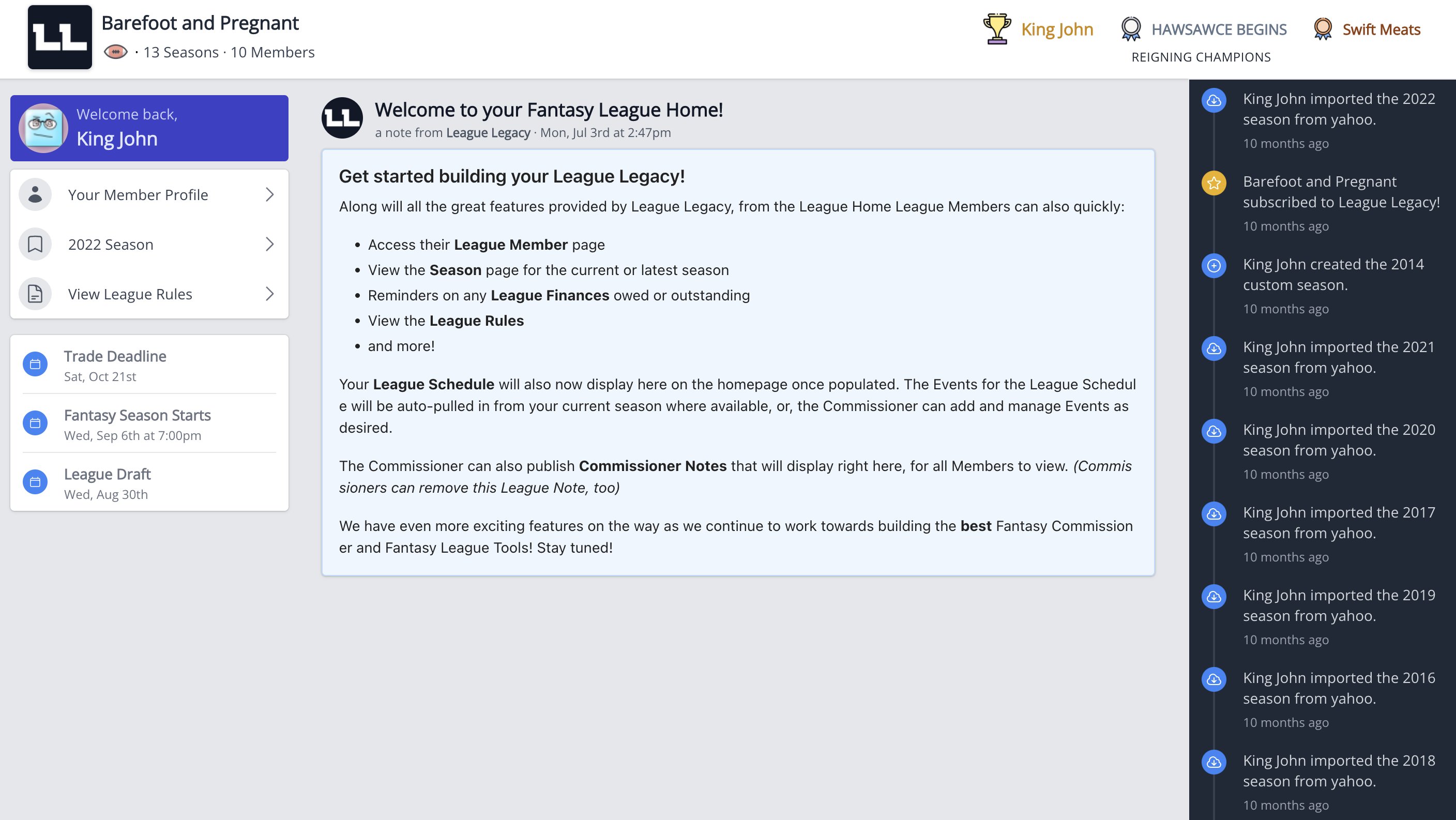 Fantasy League Website
